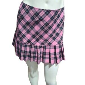 Soulmates Skirt Black & Hot Pink Plaid Ruffle Bottom Women's Size Large